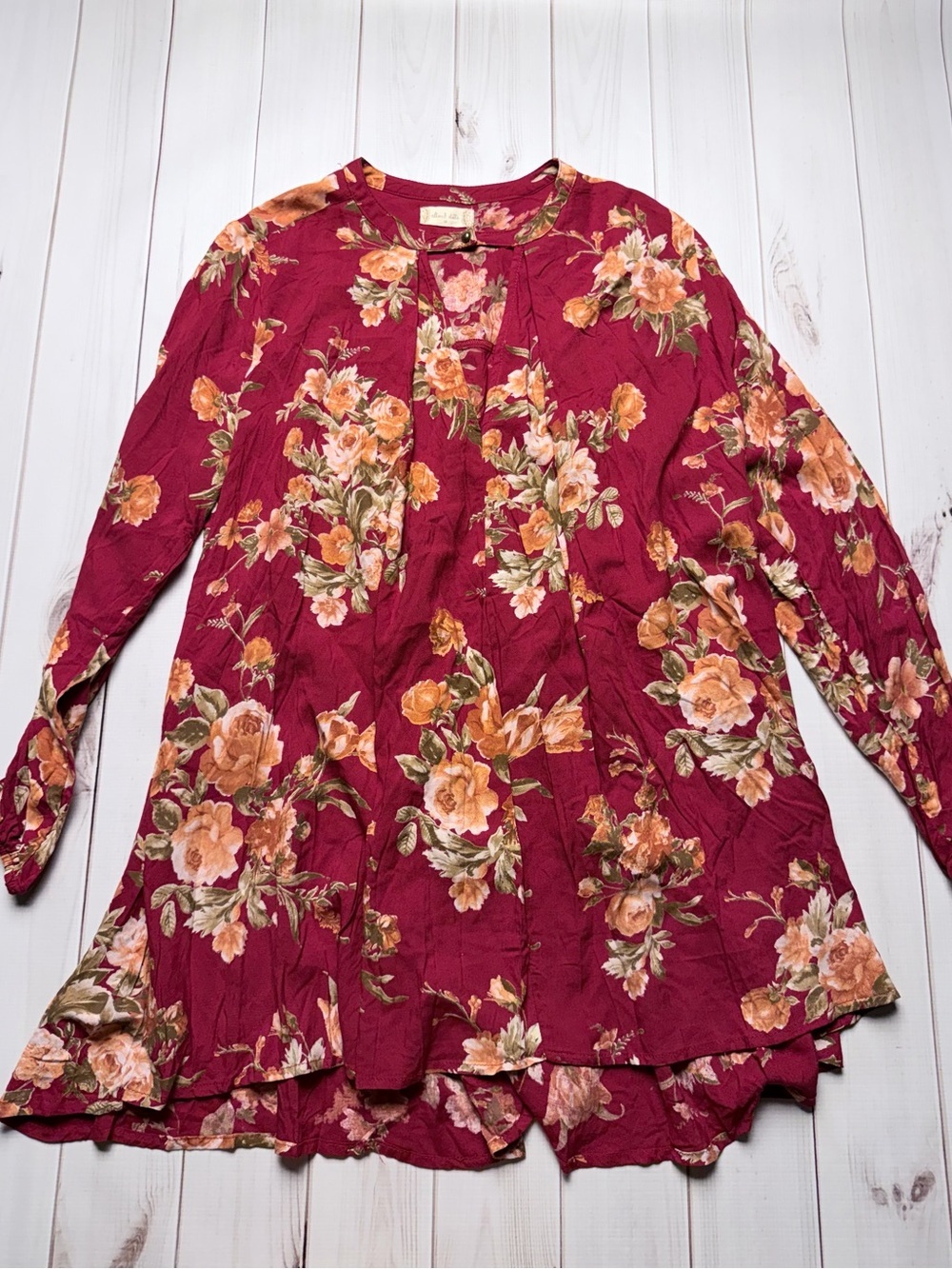 Altar'd State Burgundy Floral Button-Front Tunic Top